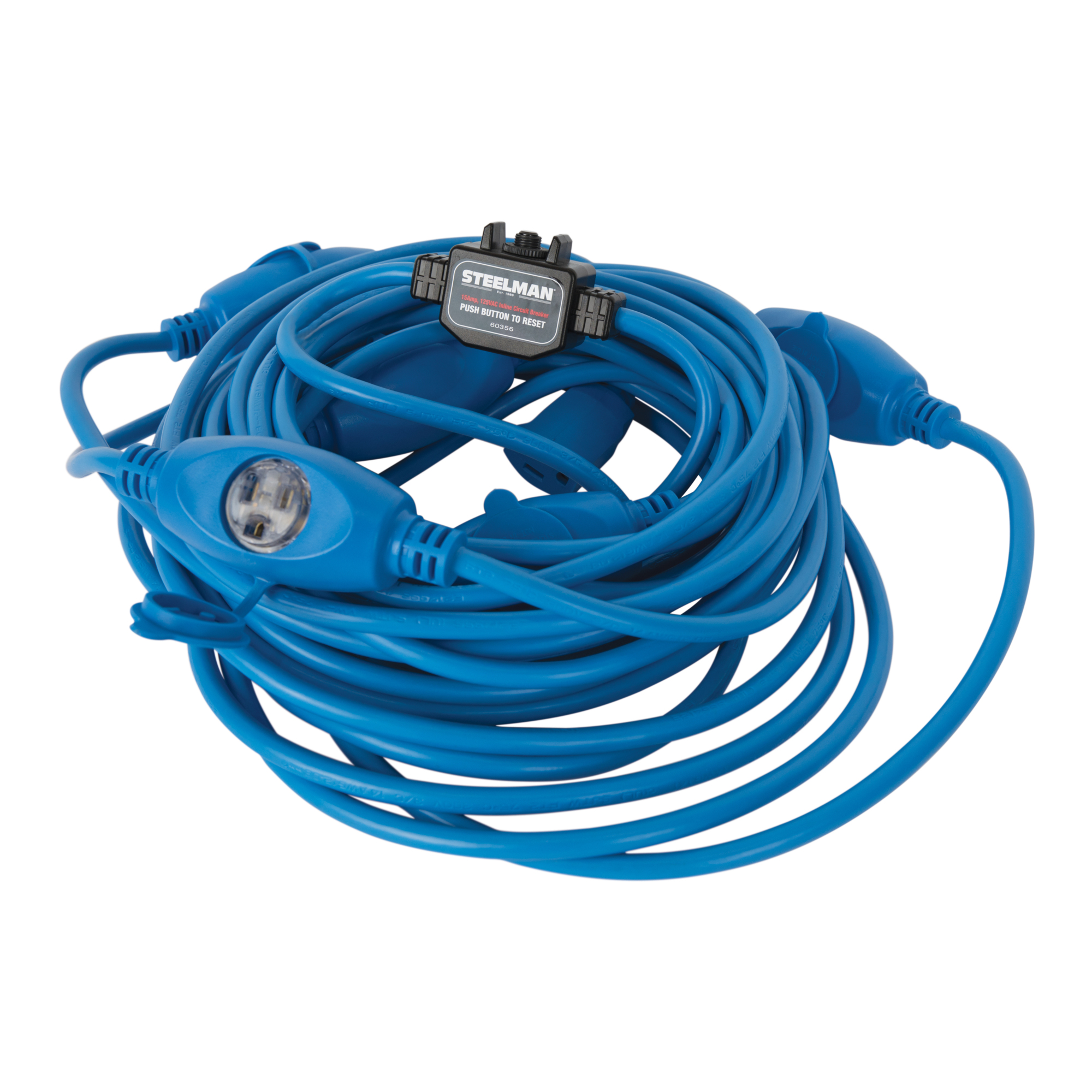 STEELMAN 6-Outlet 50-Foot 14/3 Extension Cord with Inline 15-Amp 125V AC Circuit Breaker, Model# 60356